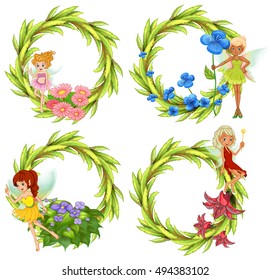 Template design wtih fairies and flowers illustration