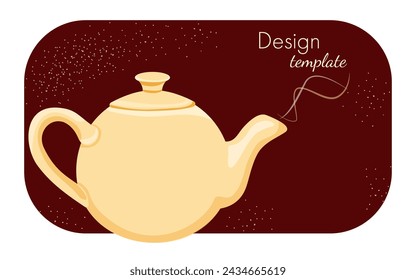 Template for design yellow teapot without pattern bright textured background. Vector layout with copy space for coffee shop, tea party, banner, restaurant, menu, store, business, social networks