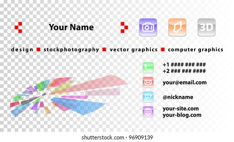 Template designer business card. Just add your name and contacts. EPS10. Used effect transparency of background and buttons