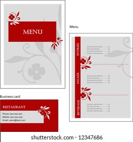 Template designs of European menu and business card for coffee shop and restaurant, vector file include