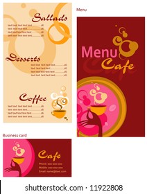Template designs of menu and business card for cafe, coffee shop and restaurant