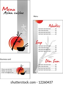 Vorlagendesigns für Speisen und Visitenkarten für asiatische Restaurants und Cafés