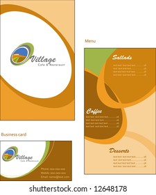 Template designs of menu and business card for coffee shop and restaurant, vector file include