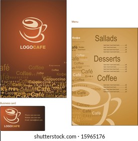 Template designs of menu and business card for coffee shop and restaurant