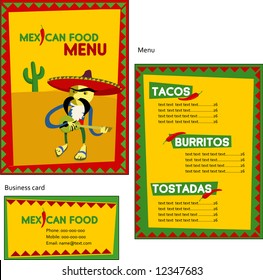 Template Designs Of Mexican Menu And Business Card For Coffee Shop And Restaurant, Vector File Include