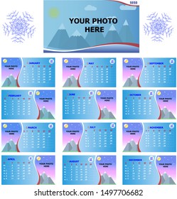 Template for desktop or wall calendar for the new 2020 year.