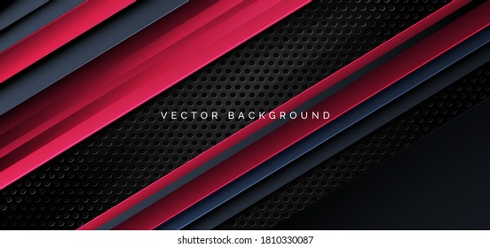 Template diagonal lines red and dark overlapping layers on black metal background. You can use for ad, poster, template, business presentation. Vector illustration