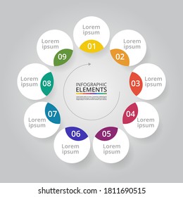 Template for diagram, graph, presentation and chart. Business concept with 9 options, parts, steps or processes