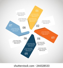 Template for diagram, graph, presentation and chart. Business concept with 8 options, parts, steps or processes. Abstract background. 