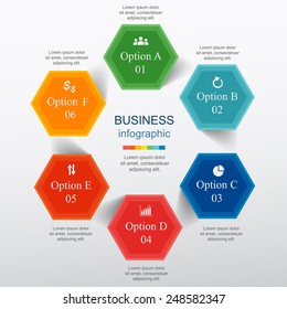 Template for diagram, graph, presentation and chart. Business concept with 6 options, parts, steps or processes. Vector infographic 