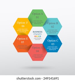 Template for diagram, graph, presentation and chart. Business concept with 6 options, parts, steps or processes. Vector infographic 