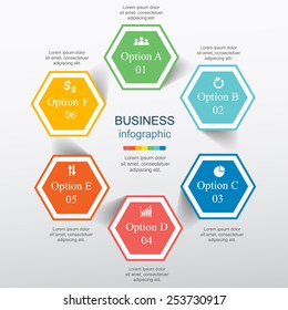 Template for diagram, graph, presentation and chart. Business concept with 6 options, parts, steps or processes. Vector infographic 