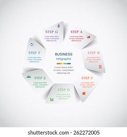 Template for diagram, graph, presentation and chart. Business concept with 7 options, parts, steps or processes. Vector infographic 