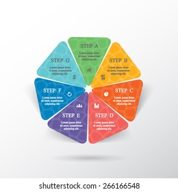 Template for diagram, graph, presentation and chart. Business concept with 7 options, parts, steps or processes.