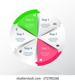 Template for diagram, graph, presentation and chart with 6 options, parts, steps or processes. Vector infographic 