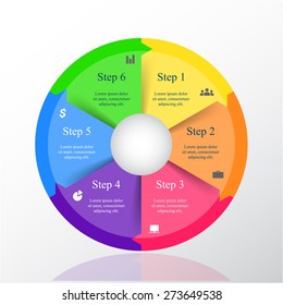 Template for diagram, graph, presentation and chart with 6 options, parts, steps or processes. Vector infographic 