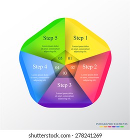 Template for diagram, graph, presentation and chart with 5 options, parts, steps or processes. Vector infographic 