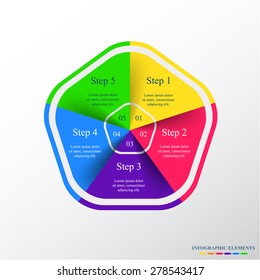 Template for diagram, graph, presentation and chart with 5 options, parts, steps or processes. Vector infographic 