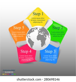 Template for diagram, graph, presentation and chart with 5 options, parts, steps or processes. Vector infographic 