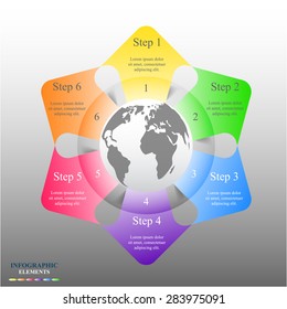 Template for diagram, graph, presentation and chart with 6 options, parts, steps or processes. Vector infographic 