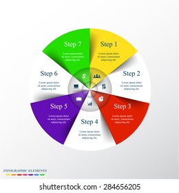 Template for diagram, graph, presentation and chart with 7 options, parts, steps or processes. Vector infographic 