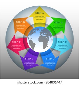Template for diagram, graph, presentation and chart with 7 options, parts, steps or processes. Vector infographic 