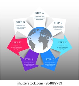 Template for diagram, graph, presentation and chart with 7 options, parts, steps or processes. Vector infographic 