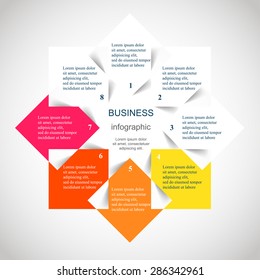 Template for diagram, graph, presentation and chart. Business concept with 8 options, parts, steps or processes. 