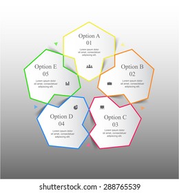 Template for diagram, graph, presentation and chart with 5 options, parts, steps or processes. Vector infographic 
