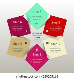 Template for diagram, graph, presentation and chart with 6 options, parts, steps or processes. Vector infographic 