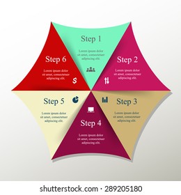 Template for diagram, graph, presentation and chart with 6 options, parts, steps or processes. Vector infographic 