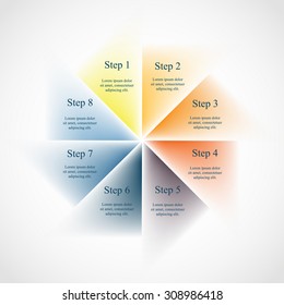 Template for diagram, graph, presentation and chart. Business concept with 8 options, parts, steps or processes. 