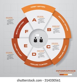 Template for diagram, graph, presentation and chart with 6 options, parts, steps or processes. Vector infographic