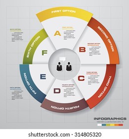 Template for diagram, graph, presentation and chart with 6 options, parts, steps or processes. Vector infographic