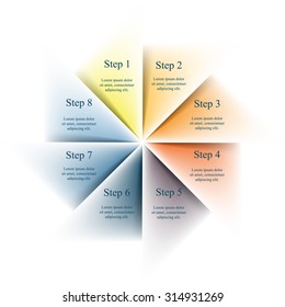 Template for diagram, graph, presentation and chart. Business concept with 8 options, parts, steps or processes. 