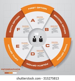 Template for diagram, graph, presentation and chart with 6 options, parts, steps or processes. Vector infographic