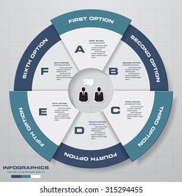 Template for diagram, graph, presentation and chart with 6 options, parts, steps or processes. Vector infographic