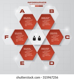 Template for diagram, graph, presentation and chart with 6 options, parts, steps or processes. Vector infographic