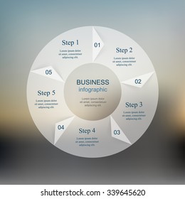 Template for diagram, graph, presentation and chart. Business concept with 5 options, parts, steps or processes on blur vector background.