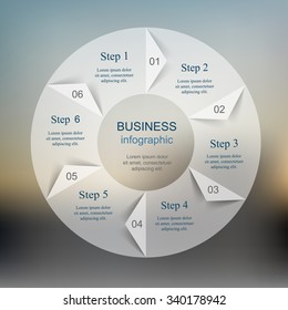 Template for diagram, graph, presentation and chart. Business concept with 6 options, parts, steps or processes on blur vector background.