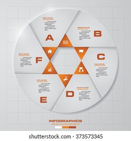 Template for diagram, graph, presentation and chart with 6 options, parts, steps or processes. Vector infographic