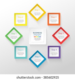 Template for diagram, graph, presentation and chart. Business concept with 8 options, parts, steps or processes on blur vector background.