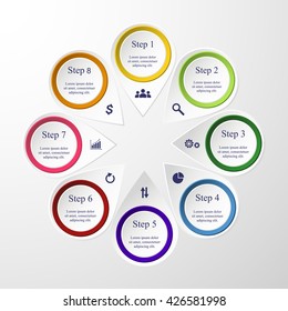 Template for diagram, graph, presentation and chart. Business concept with 8 options, parts, steps or processes.