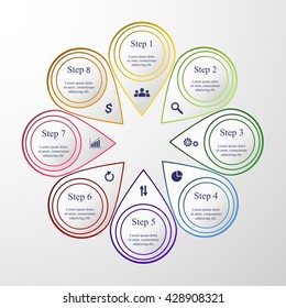 Template for diagram, graph, presentation and chart. Business concept with 8 options, parts, steps or processes.