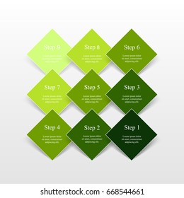 Template for diagram, graph, presentation and chart. Business concept with 9 options, parts, steps or processes.