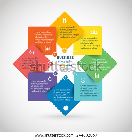 Template for diagram, graph, presentation and chart. Business concept with 8 options, parts, steps or processes. Abstract background. 