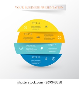 Template for diagram, graph, presentation and round chart. Business concept with 4 options, parts, steps or processes.