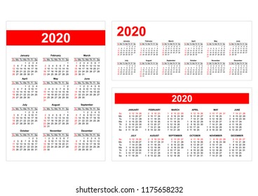 Template - Different format american calendar grid 2020 in vector