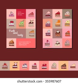 Template with different  fruit cake slices.
