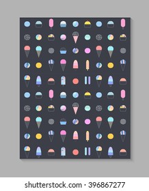 Template with different ice cream. Design for cover, placard, brochure. Vector